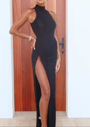 Gwydion Draped Detail Maxi Dress In Black