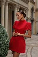 Esaac Back Cutout Bowknot Red Mini Dress