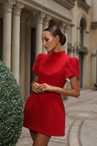 Esaac Back Cutout Bowknot Red Mini Dress