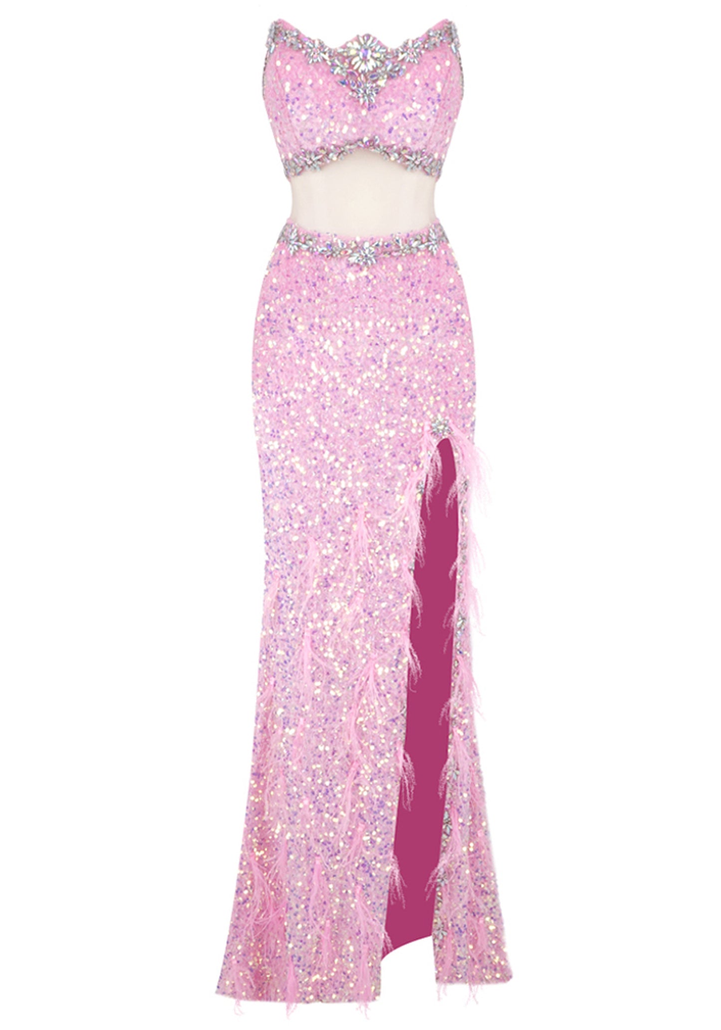 Elgine Strapless Crystal Sequin Maxi Dress In Pink