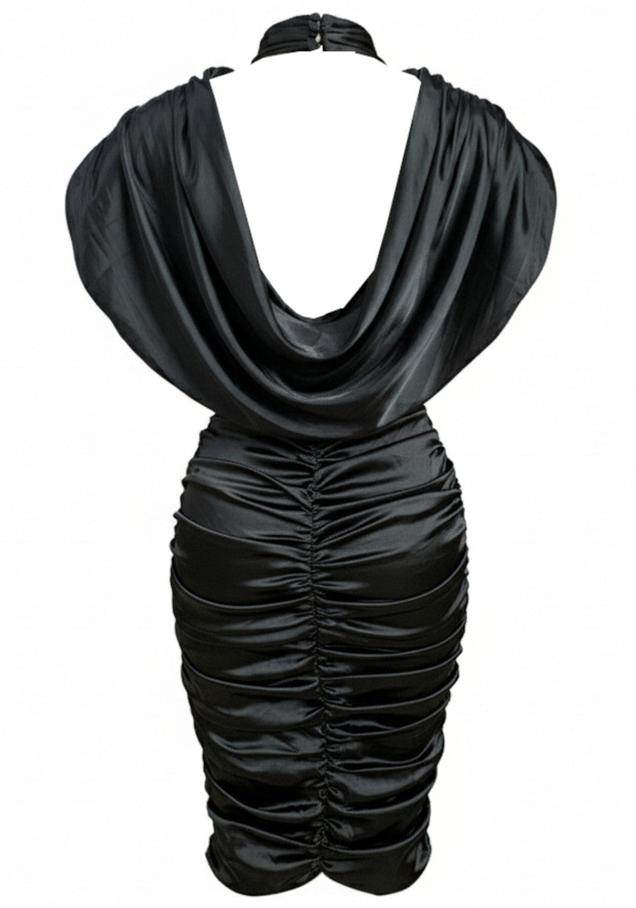 Glimar Draped Lace Insert Midi Midi Dress In Black