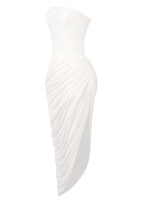 Exodar Strapless Draped Corset Maxi Dress In White