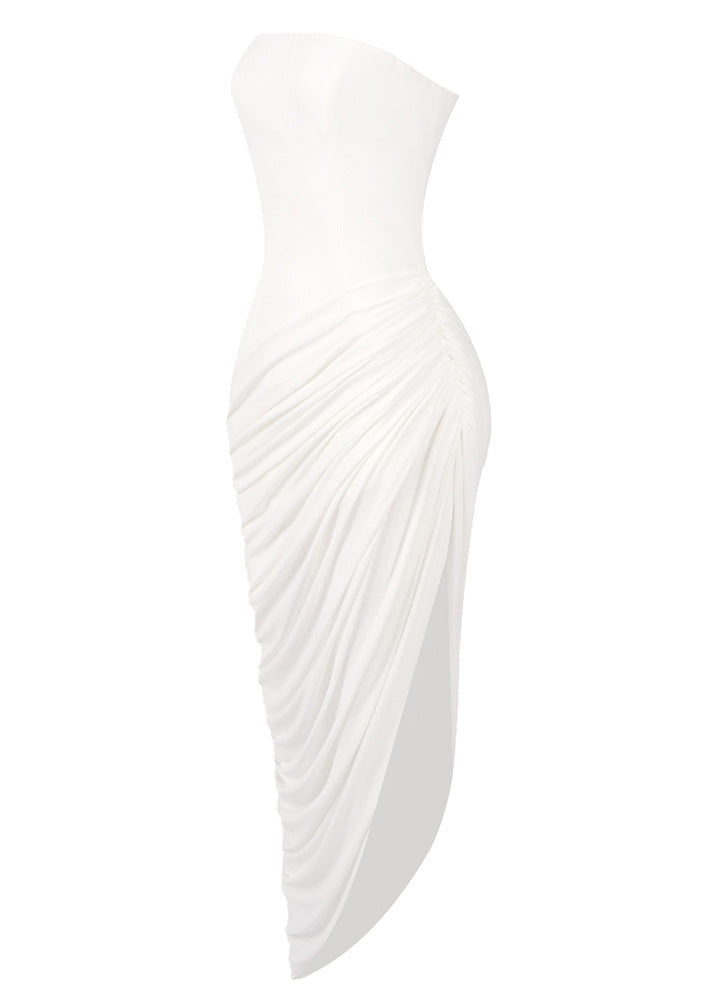 Exodar Strapless Draped Corset Maxi Dress In White