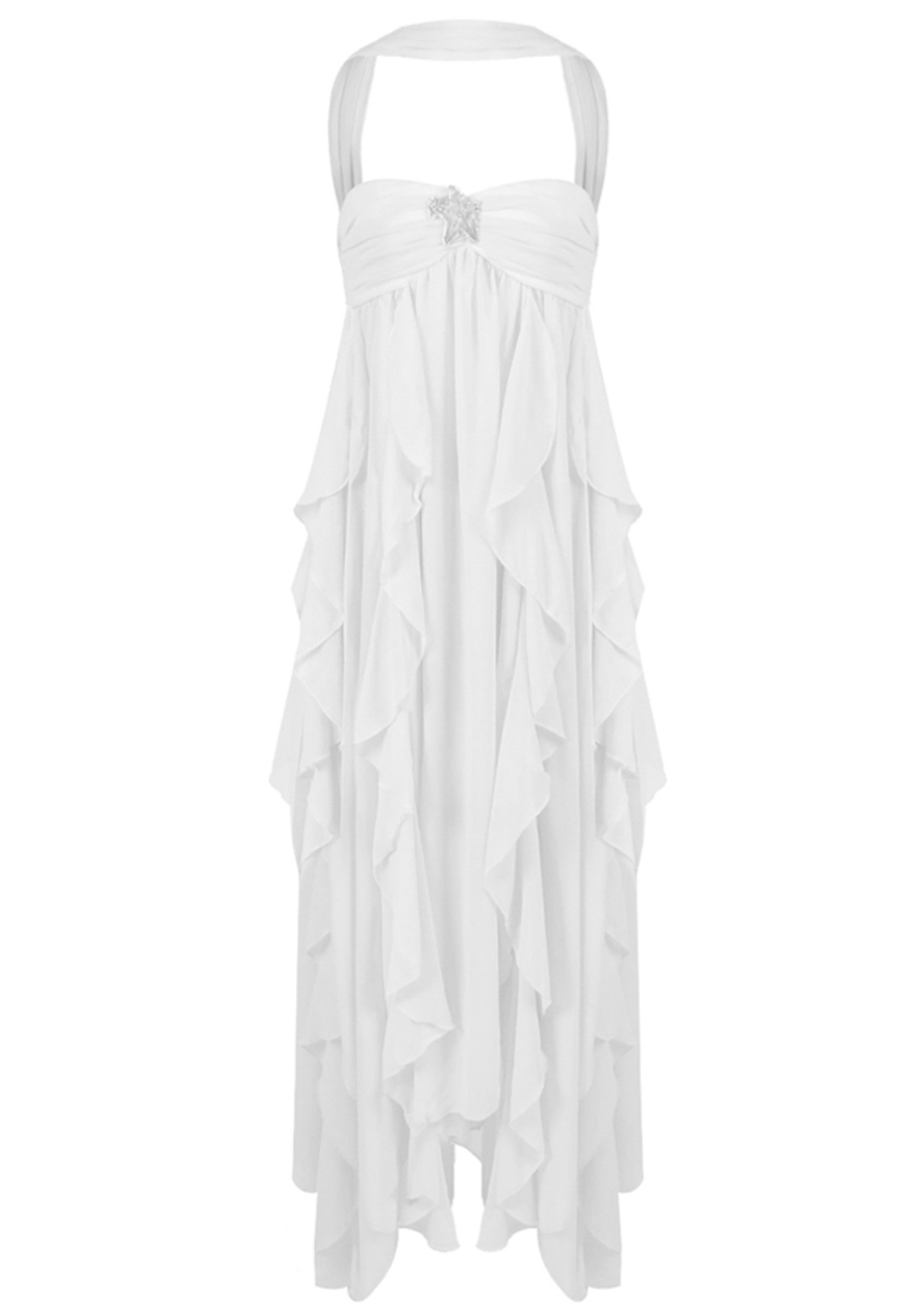 Noelia Strapless Ruffle Maxi Dress In White