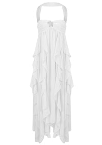 Noelia Strapless Ruffle Maxi Dress In White