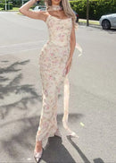 Nahuel Strapless Floral Two Piece Maxi Dress In Apricot