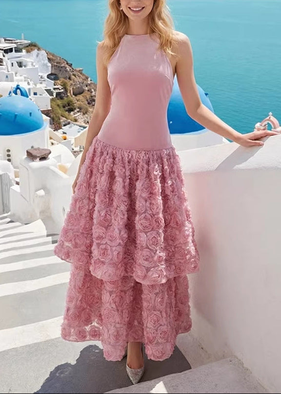 Amaka Halter Floral Ruffle A Line Maxi Dress