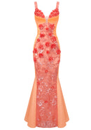 Celyse Floral Sequin Maxi Dress In Orange