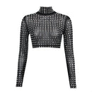 Gustine Long Sleeve Embellished Mesh Top