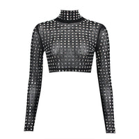 Gustine Long Sleeve Embellished Mesh Top