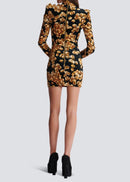 Pallavi Three-Dimensional Pattern Velvet Mini Dress In Gold
