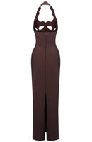 Bakir Halter Cutout Bustier Maxi Dress In Brown