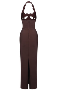 Bakir Halter Cutout Bustier Maxi Dress In Brown