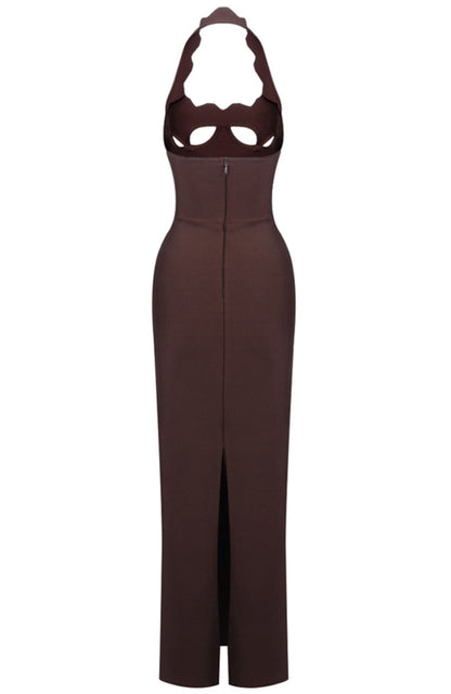 Bakir Halter Cutout Bustier Maxi Dress In Brown