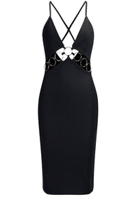 Elowynn Cutout Detail Midi Dress In Black