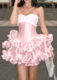 Nyriel Strapless Ruffle Corset Mini Dress In Pink
