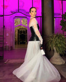 Milada Mesh Patchwork Puffy Maxi Dress In White