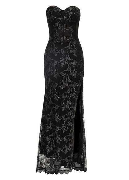 Breslin Mesh Patchwork Strapless Maxi Dress In Black