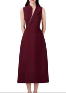 Aracely Asymmetric Collar Blazer Midi Dress In Red