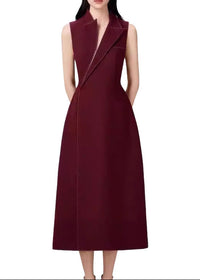 Aracely Asymmetric Collar Blazer Midi Dress In Red