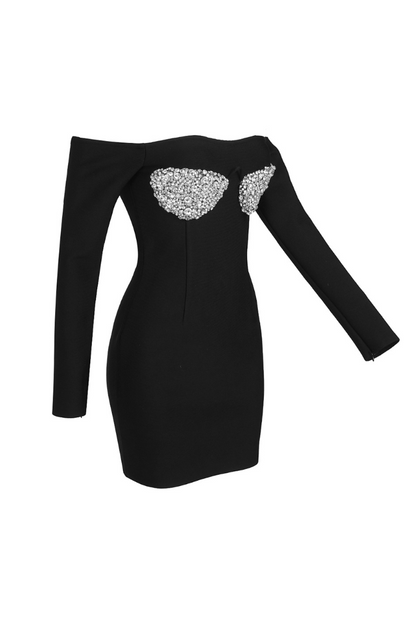 Kathryn Off Shoulder Rhinestone Bandage Dress