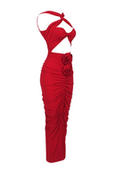 Jikia Rose Bodycon Maxi Dress In Red