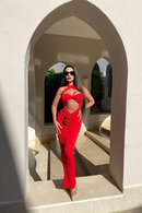 Jikia Rose Bodycon Maxi Dress In Red