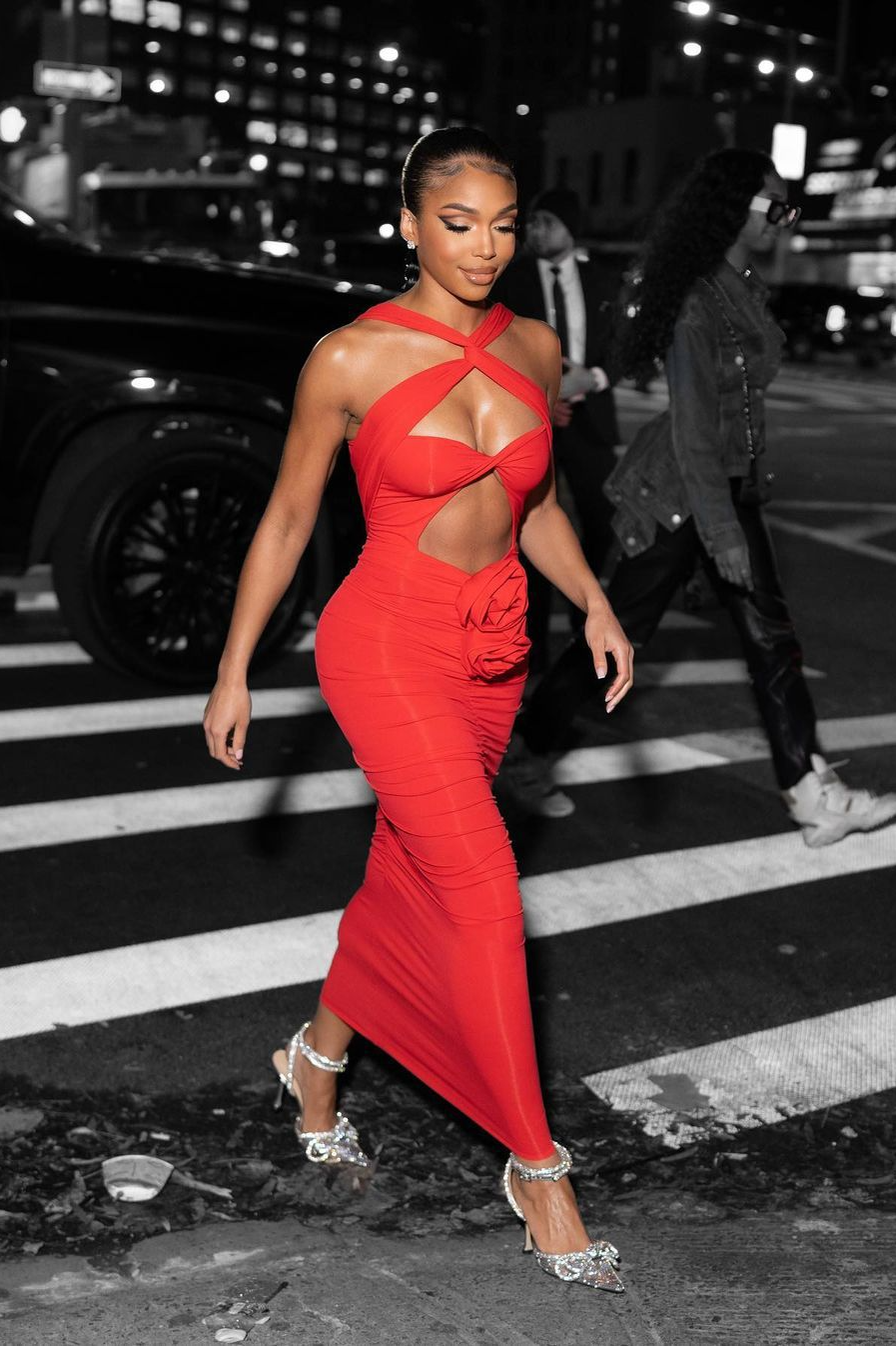 Jikia Rose Bodycon Maxi Dress In Red