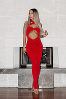 Jikia Rose Bodycon Maxi Dress In Red