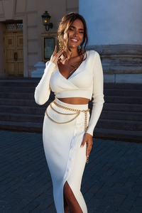 Charlotte V Neck Long Sleeve Bandage Set In White