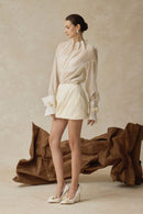 Fralden Drape-Neck Flowy Shirt-Style Bodycon Mini Dress