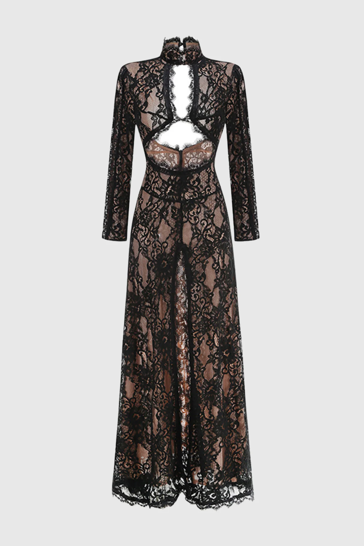 Didrika Long Sleeve Cutout Lace Maxi Dress In Black