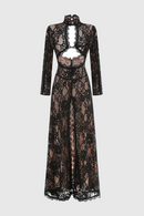 Didrika Long Sleeve Cutout Lace Maxi Dress In Black