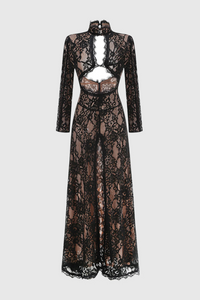 Didrika Long Sleeve Cutout Lace Maxi Dress In Black