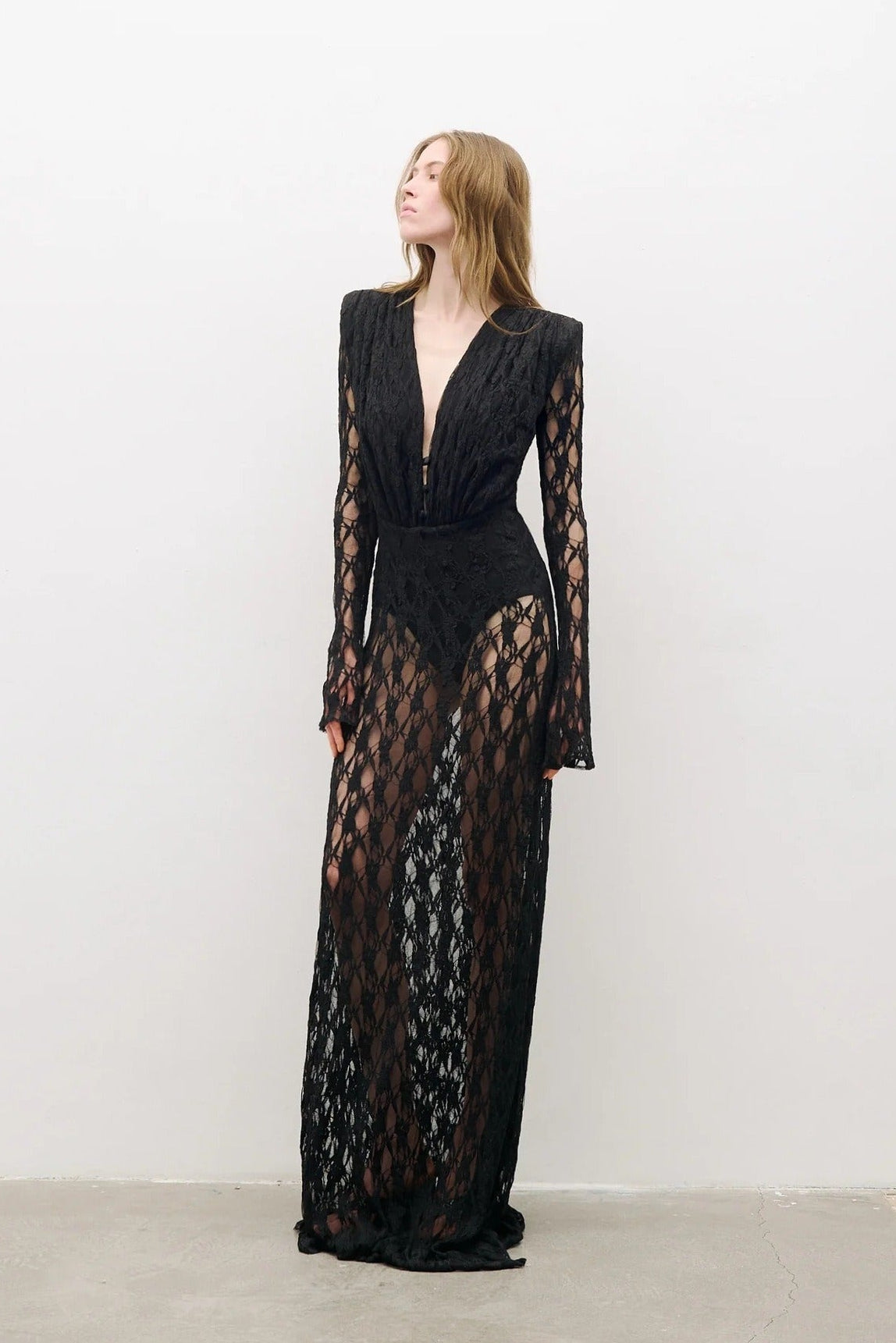 Fidelia Lace Long-Sleeved Maxi Dress In Black