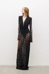 Fidelia Lace Long-Sleeved Maxi Dress In Black