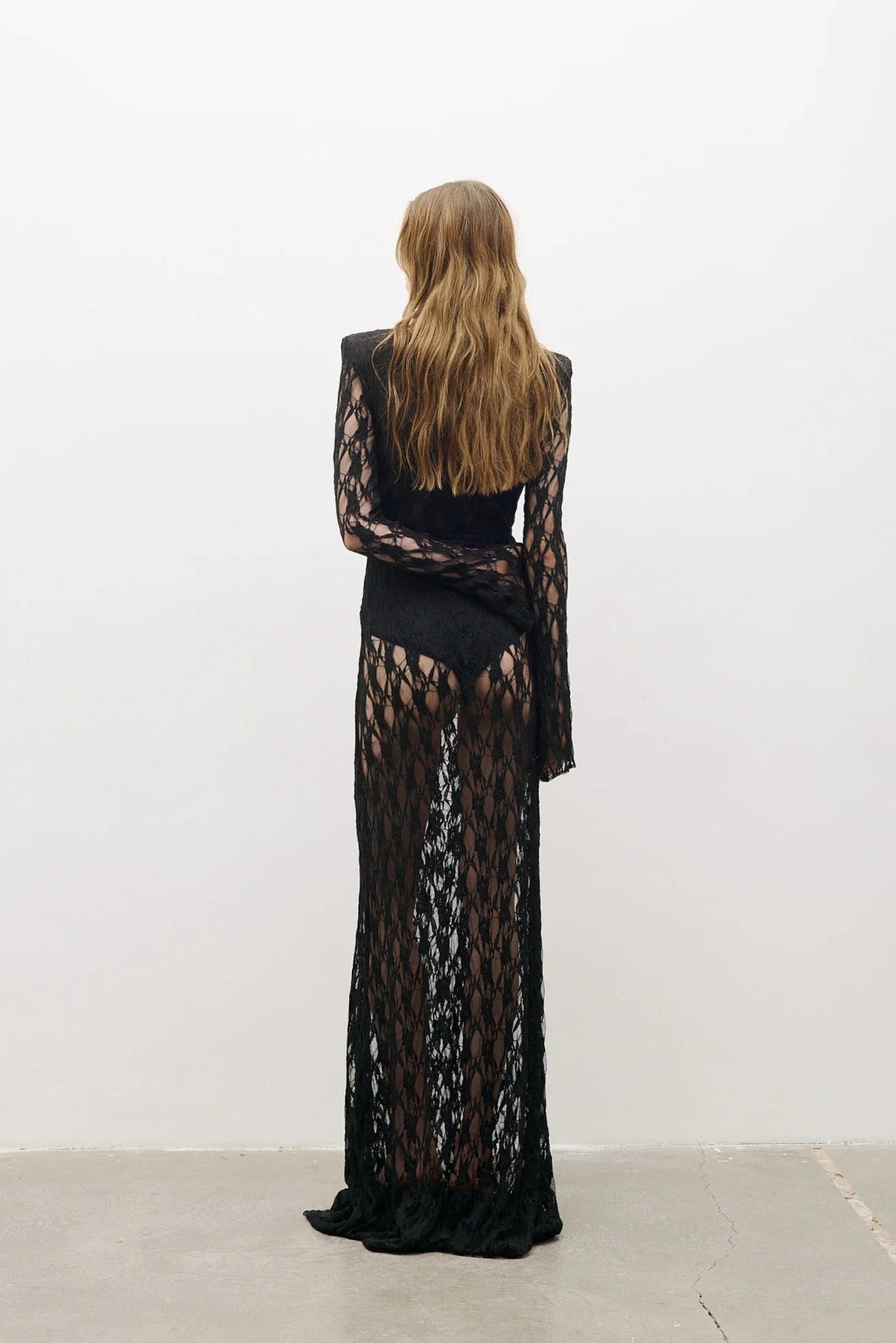 Fidelia Lace Long-Sleeved Maxi Dress In Black
