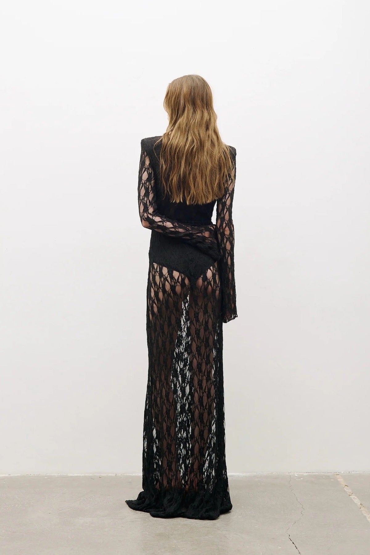 Fidelia Lace Long-Sleeved Maxi Dress In Black