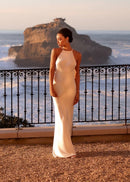 Elvina Halter Backless Maxi Dress In White