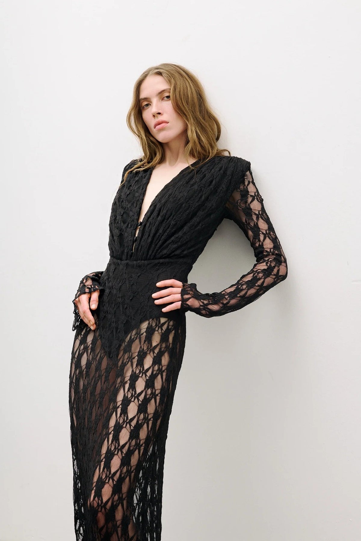 Fidelia Lace Long-Sleeved Maxi Dress In Black