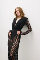 Fidelia Lace Long-Sleeved Maxi Dress In Black