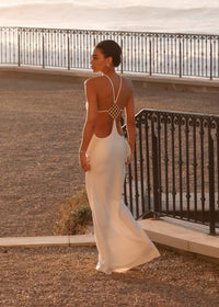 Elvina Halter Backless Maxi Dress In White