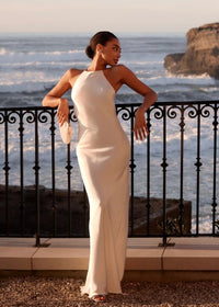 Elvina Halter Backless Maxi Dress In White