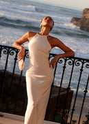 Elvina Halter Backless Maxi Dress In White