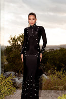 Brythis Long Sleeved Studded Maxi Dress In Black