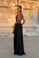 Uvren Pearl-Chain Backless Maxi Dress
