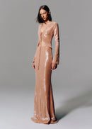 Damla Long Sleeve Sequin Two Piece Maxi Dress In Ivory