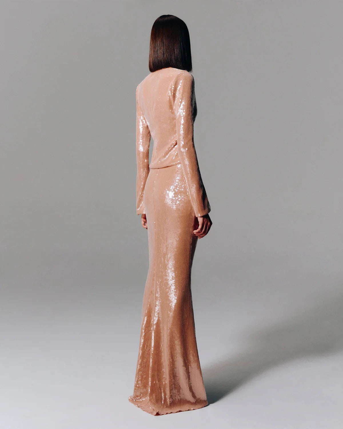 Damla Long Sleeve Sequin Two Piece Maxi Dress In Ivory
