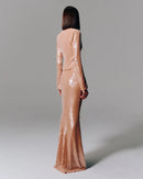 Damla Long Sleeve Sequin Two Piece Maxi Dress In Ivory
