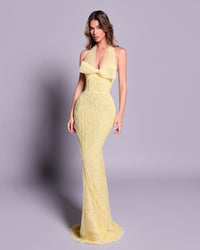 Grabena Halter Bow Detail Maxi Dress In Yellow